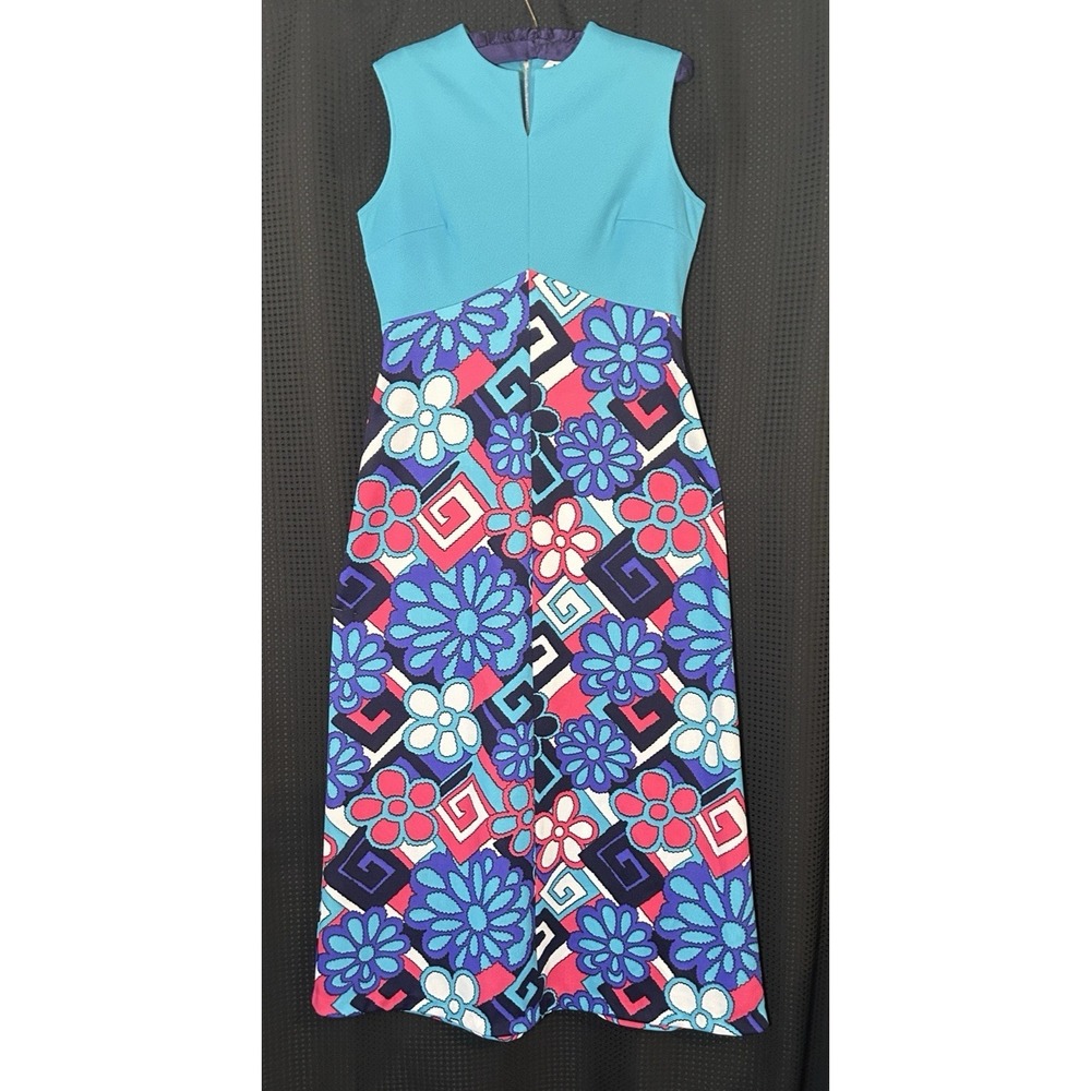 Vintage 60s 70s Puritan Forever Mod Bright Psychedelic Floral Maxi Dress